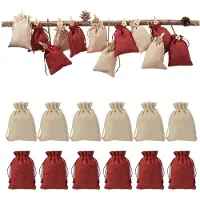 Dripio Jute-Adventskalender 24er Set, 12 natur + 12 weinrot, 10x14 cm
