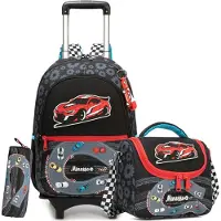 Merkloos Schultasche Trolley, 2 Rollen, 42 x 30 x 20 cm, mit Lunchtasche und Federmäppchen, für Schule, schwarz