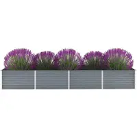 vidaXL Hochbeet Pflanzbeet aus verzinktem Stahl Gemüsebeet Pflanzkasten Blumenbeet Kräuterbeet rechteckig für Garten Terrasse und Balkon Grau 320 x 80 x 77 cm