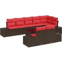 vidaXL Gartensofa-set mit Speicher Braun und Rot Poly Rattan
