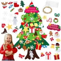 Yakimz Filz Weihnachtsbaum,DIY Weihnachtsbaum Weihnachten Set Hängend Nachbildung für Kinder Weihnachten Geschenk mit LED Lichter, 32PCS Verzierung LED Weihnachtsbaum DIY