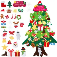 Jiubiaz Filz Weihnachtsbaum DIY LED Weihnachtsbaum 105cm DIY Weihnachten Set Hängend Nachbildung für Kinder Weihnachten Geschenk mit 32 Ornamente