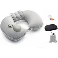 Unyqoos Aufblasbares 3‑in‑1 Reisekissen – Nackenkissen mit Handpumpe, TPU, 40×28×12 cm, 110 g, ergonomisch, inkl. Ohrstöpsel, 3D‑Schlafmaske & Tasche