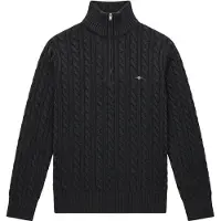Gant Sweater "Strickpullover COTTON CABLE HALF ZIP 1er Pack", Herren, Gr. M, schwarz, Sweatshirts Sweater