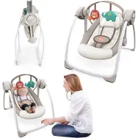 Unyqoos Elektrische Babywippe Beige – Baby-Schaukel mit Spielbogen, 6 Geschwindigkeiten, 2 Neigungsstufen, faltbar, Timer & 6 Melodien, geräuscharm