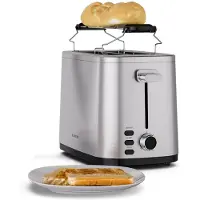 Klarstein Verosteel Toaster – Edelstahltoaster für 2 Scheiben 800 W, 7 Bräunungsstufen, Auftauen & Aufwärmen, Brötchenhalter, Krümelfach