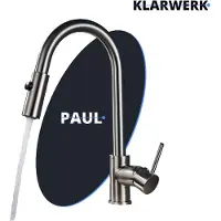 KLARWERK Paul | ausziehbare Niederdruck Armatur Silber gebürstet | Edelstahl Wasserhahn Küche | U-Auslauf Mischer 360° drehbar | Boiler 3 Anschlüsse
