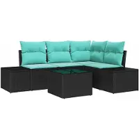 vidaXL Gartensofa-set mit Speicher Schwarz und Türkis Poly-Rattan