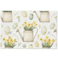 MuchoWow FUSSMATTE Gießkanne - Blumen - Eier Teppichmatte 90x60 cm