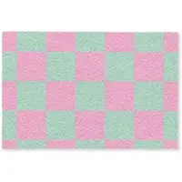 MuchoWow FUSSMATTE Schachbrettmuster - Grün - Rosa - Würfel Fußabtreter 60x40 cm