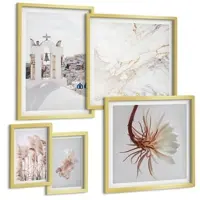 Tulup BILDER SET 5er Set - 50x50 cm & 20x30 cm & 40x60 cm Goldrahmen - Grasfelder in Braun- und Beigetönen