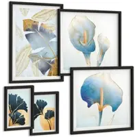 Tulup BILDER SET 5er Set - 50x50 cm & 20x30 cm & 40x60 cm Schwarzer Rahmen - Zitronenweinporträt Kahlo
