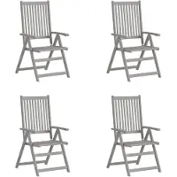 Markenlos 4 verstellbare Gartenstühle aus massivem Akazienholz in Grau – Hochlehner mit Armlehnen für Balkon, Garten und Bistro | Sit Möbel