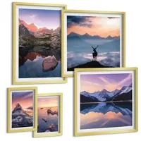 Tulup BILDER SET 5er Set - 50x50 cm & 20x30 cm & 40x60 cm Goldrahmen - Landschaften Berge Seen jelen