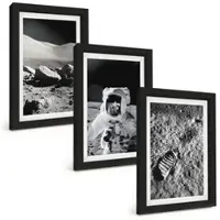 Tulup BILDER SET 3er Set - 20x30 cm Schwarzer Rahmen - NASA-Fotos vom Mond Astronaut