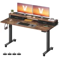 Vasagle Höhenverstellbarer Schreibtisch elektrisch, 140 x 60 cm – Vintagebraun