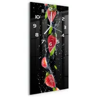 Tulup Wanduhr aus Glas – 30x60 cm - Glasbild - Glasuhr - Gehärtetes Glas -Erdbeeren
