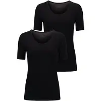 Falke 2-Pack Damen T-Shirt Daily Comfort, S, Schwarz, Uni, Baumwolle