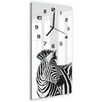Tulup Wanduhr aus Glas – 30x60 cm - Glasbild - Glasuhr - Gehärtetes Glas -Zebra im Schnee