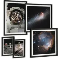 Tulup BILDER SET 5er Set - 50x50 cm & 20x30 cm & 40x60 cm Schwarzer Rahmen - Astronauten landen auf dem Mond