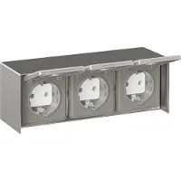 Ledscom.de Außensteckdose 3-fach STEDDA, IP44, Edelstahl edelstahl waagerecht, Steckdosen für Garten, Terrasse und Außenbereich – Größe 1 Stück (1er Pack), 3 Steckdosen / 20,3cm