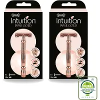 Wilkinson 2 x Sword Intuition Safety Razor Rose Gold mit 10 Ersatzklingen - Großpackung - 2 Stücke
