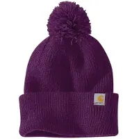 Carhartt Damen Strickmütze mit Pom-Pom, Aubergine, Einheitsgröße