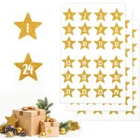 Dripio Adventskalender Aufkleber Zahlen 1-24, Goldfolie, Sternenmuster
