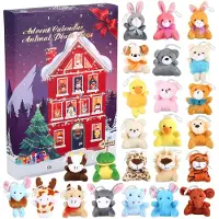 Merkloos Adventskalender 2024, 24 Plüschtiere und Schlüsselanhänger, für Kinder, Weihnachtsdekoration
