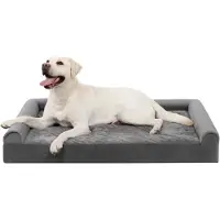 Merkloos Orthopädisches Hundebett 91 x 68 x 16 cm, erhöhte Ränder, abnehmbarer Bezug, antislip, für Hunde, grau