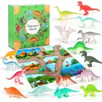 Merkloos Adventskalender 2025, 24 Türen, 16 Dinosaurier, 14 Spielzeugautos, ABS Kunststoff, für Kinder