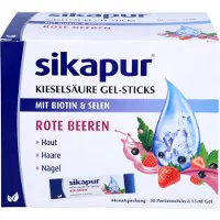 Hübner Naturarzneimittel GmbH Sikapur Kieselsäure Gel-Sticks mit Biotin und Selen mit Rote Beeren-Geschmack für Haut, Haare und Nägel, 30 St. Sticks