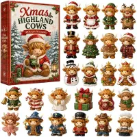 RPSTrading Highland Cow Adventskalender 2026, 24 Tage 3D Kuh Weihnachts Kalender (2D_B) fš¹r Kinder, Familie und Weihnachtszeit