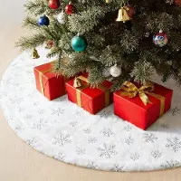 Famanu Weihnachtsbaumrock rund mit Schneeflockenmuster, dicke Strick-3D-Plüsch-Unterlage - 123 cm