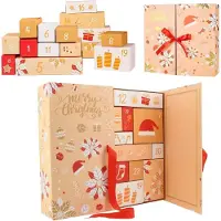 BundiGlassware Adventskalender zum Befüllen Weihnachten Aufbewahrungsbox Schachteln Geschenkbox Adventszeit, Adventskalenderbox Geschenkbox für Kinder zu Weihnachten (Gelber)