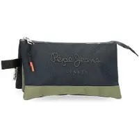 Pepe Jeans Cromwell Federmäppchen, dreifach, Schwarz, 22 x 12 x 5 cm, Polyester,