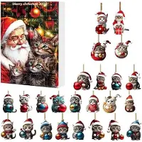 Famanu Adventskalender Katzenornament Modell C - 24 Überraschungen, festliche Deko, 24 Stücke