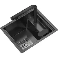 Markenlos Edelstahl-Spüle Kompakte Küchenspüle mit Abdeckung 32 x 39 cm Schwarz
