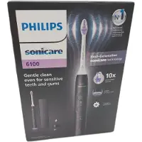 Philips Sonicare 6100 series Series 6100 HX7401/07 Wiederaufladbare Zahnbürste, Erwachsener, Schallzahnbürste, Sensibel, 62000 Bewegungen pro Minute, Schwarz, 2 min, 4 x 30 sec