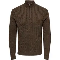 Only & Sons Herren Pullover ONSLOUI REG 12 CABEL HALF ZIP KNIT - Regular Fit - 22033763 Coffee Bean MELANGE - XL
