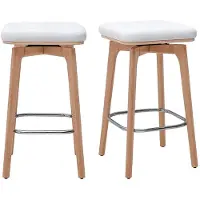Miliboo - 360° drehbare Barhocker in Weiß und hellem Holz H67,5 cm (2er-Set) GRAMMA