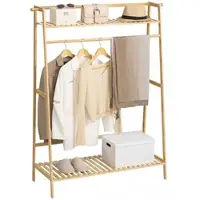 Helloshop26 - Kleiderständer Flur 114 x 40 x 139 cm Platzsparend mit 2 Ablagen 2 Haken skandinavischer Stil aus natürlichem Bambus 21_0005836
