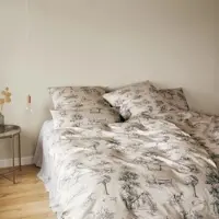 Elegante Mako-Satin Bettwäsche Toile de Jouy - 135x200 cm + 80x80 cmgreige