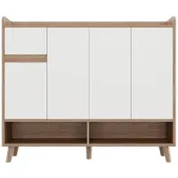 STILVORA Sideboard Spanplatte Weiß/Natur 120x35x99 cm mit 4 Türen und 1 Schublade