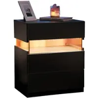 OKWISH Nachttisch Holzwerkstoff Schwarz mit LED-Beleuchtung und 3 Schubladen, multifunktional für Schlafzimmer und Wohnbereich