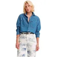 Levi's Jeansbluse "TEODORA WESTERN SHIRT", Damen, Gr. L (40), blau (going steady 7), Web, Obermaterial: 60% Lyocell, 40% Baumwolle, hüftbedeckend, Blusen Jeansbluse, mit Druckknöpfen
