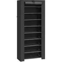 Unyqoos Schuhregal 10 Ebenen, groß, schwarz – 160 x 58 x 28 cm, Platz für ca. 27 Paar, Stahlrohre mit rostbeständiger Beschichtung, Vliesstoff-Abdeckung