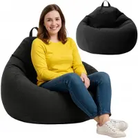 AD,CON Sitzsack mit EPS-Perlen Füllung Puff Relax-Sessel Sitzkissen Bodenkissen Bean Bag 90x110x50cm 250L Schwarz