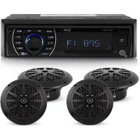 Pyle Marine Head Unit Receiver Speaker Kit - In-Dash LCD Digital Stereo Built-in Blue
