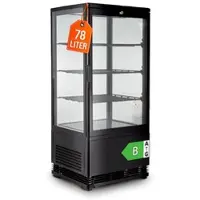 GastroHero Kühlvitrine ECO – 78 Liter, schwarz, mit LED-Beleuchtung und 3 höhenverstellbaren Rosten, energiesparend, ideal für Gastronomie & Verkauf
